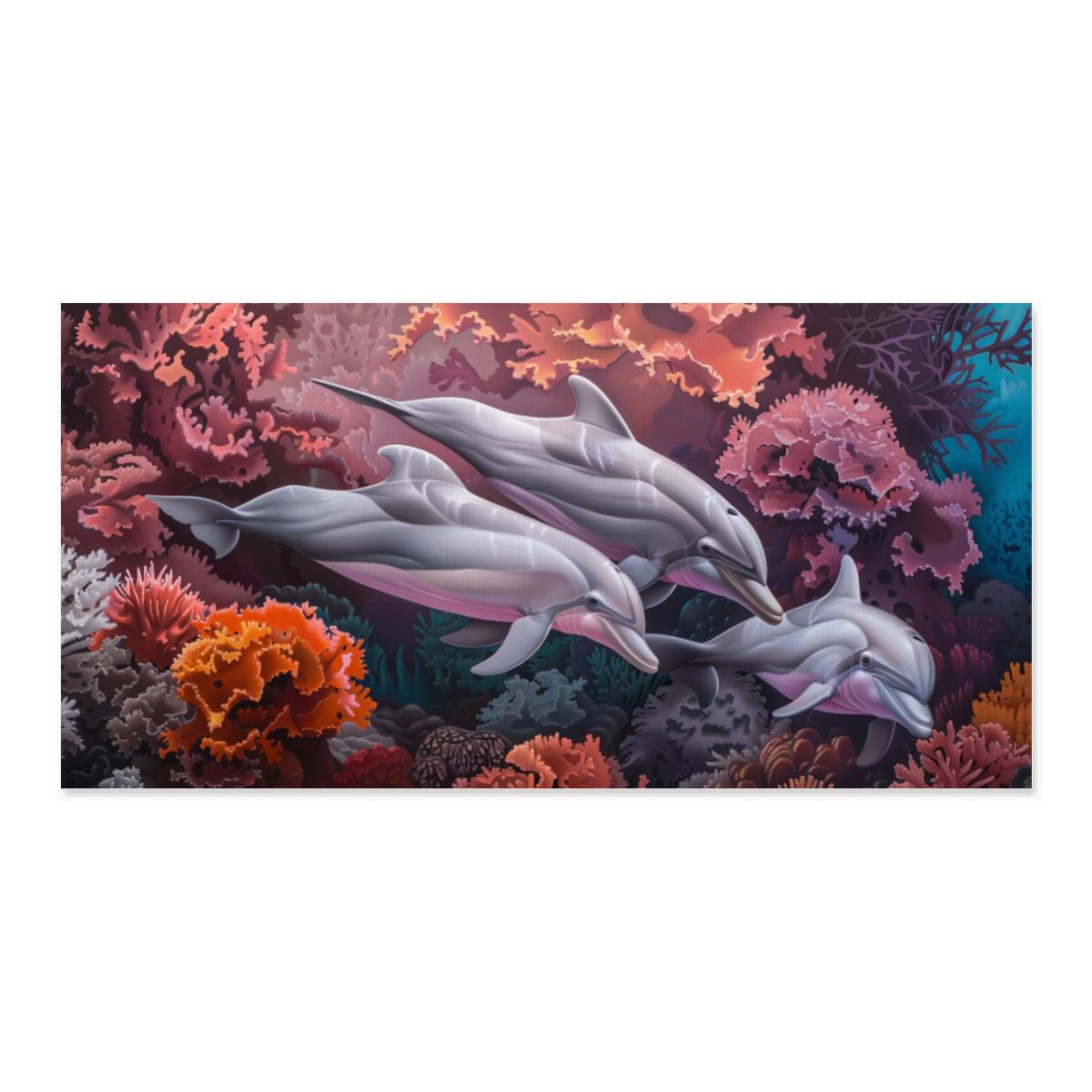 Xtra Large New Canvas Wall Art, Dolphins and Coral Reef (USA)