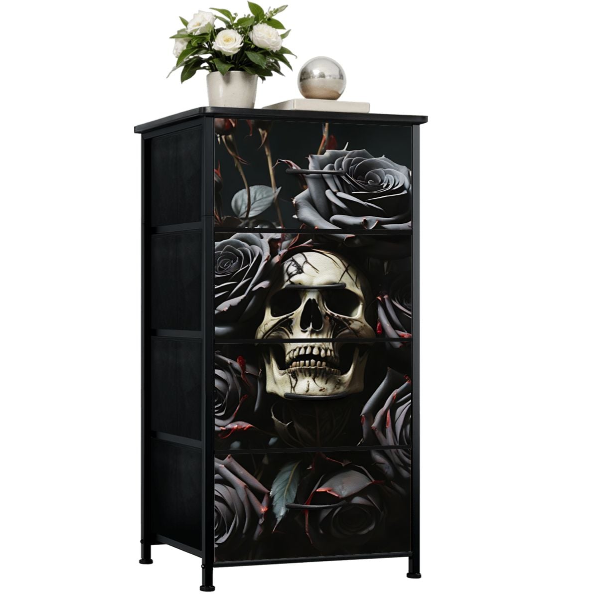 gothic black dresser Black Highboy Dresser | Silver Leaf Gothic Furniture | Custom Order Option