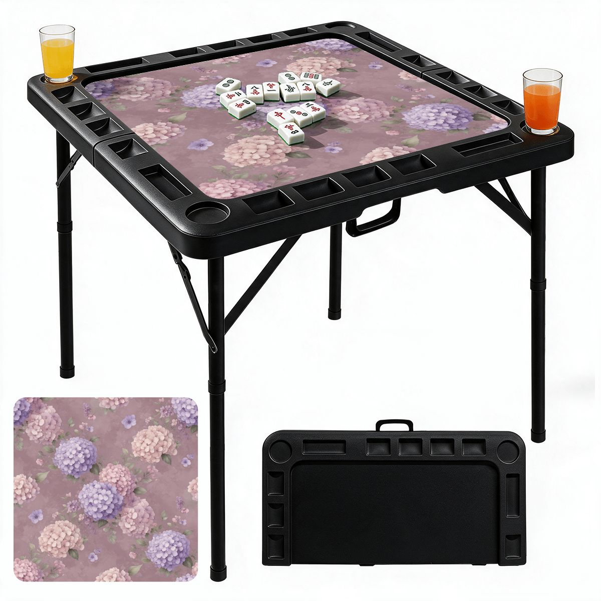 Black Foldable Mahjong Table 08hortensjelawendaaop
