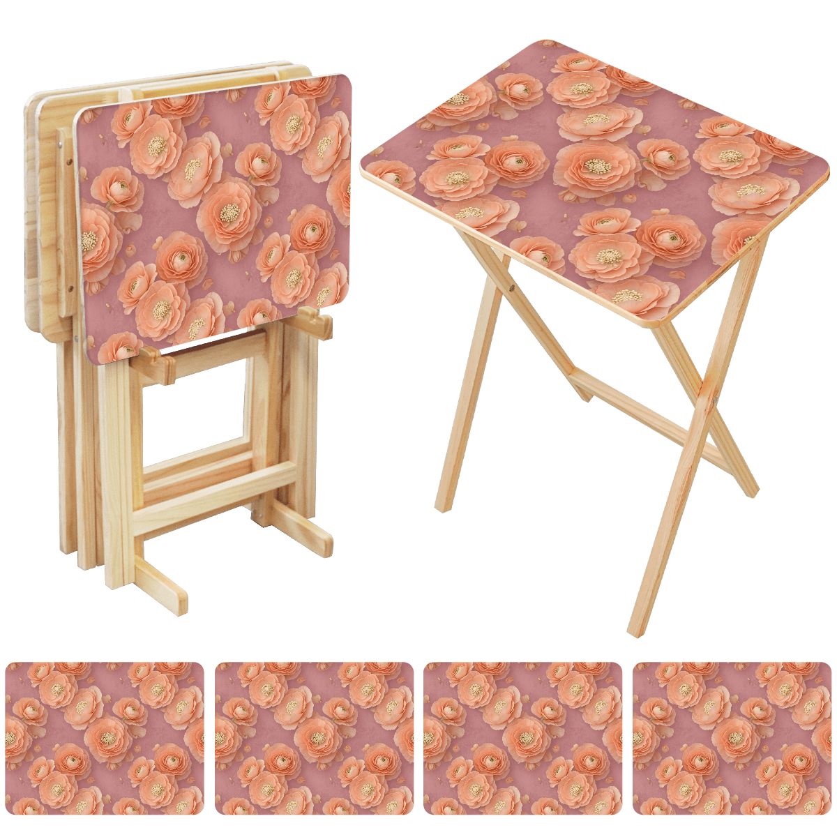 TV Trays with Storage Rack 19jaskrybrzoskwiniaaop