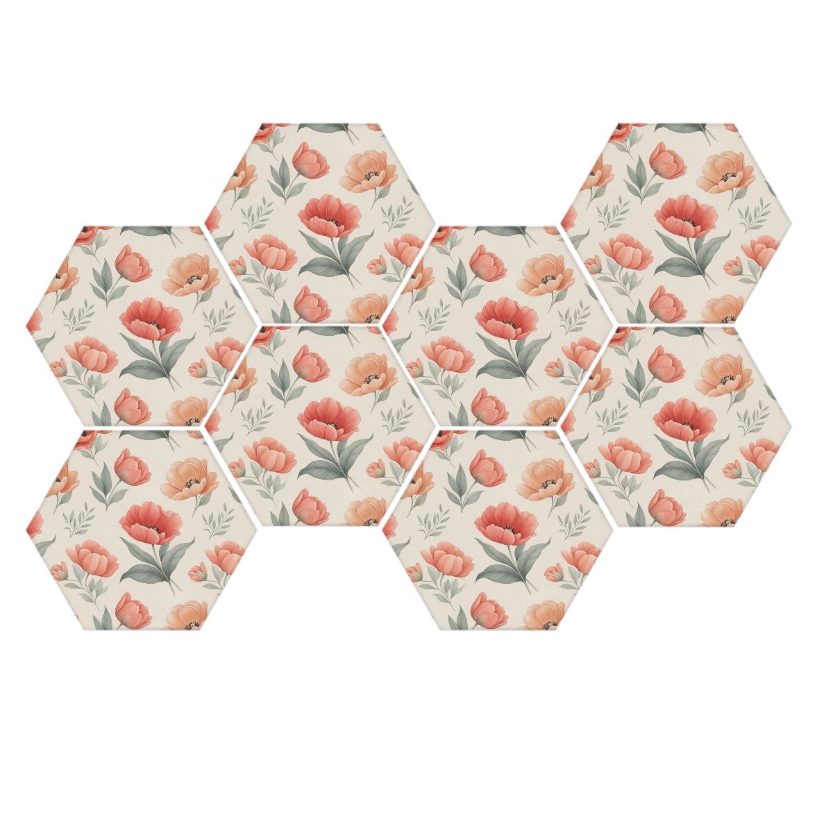 Tulipany Peach — Hexagon acoustic panels, 8 pcs