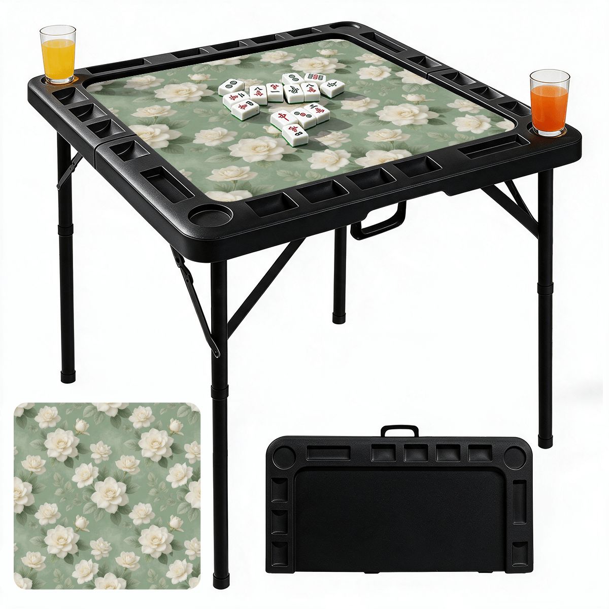Black Foldable Mahjong Table 18gardeniesageaop