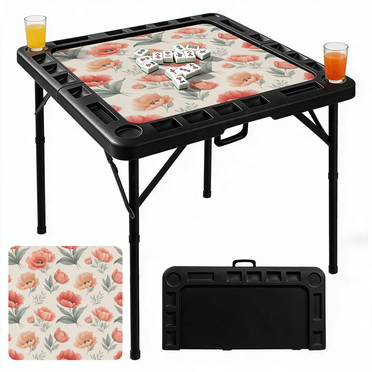 Black Foldable Mahjong Table 14tulipanypeachaop