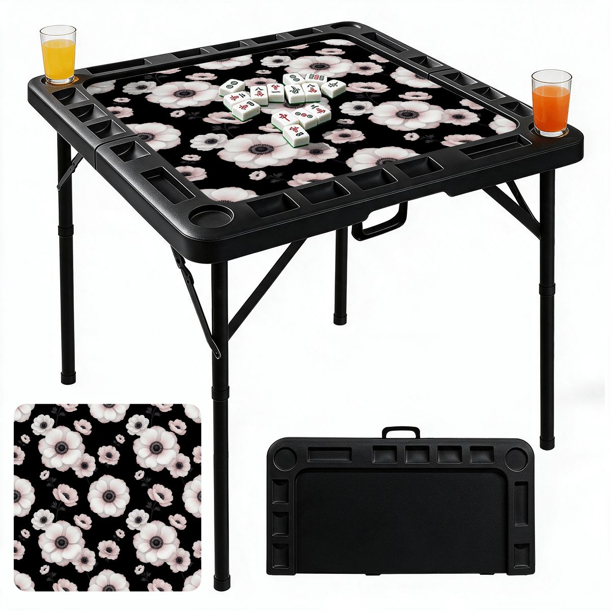 Black Foldable Mahjong Table 21anemonynoiraop