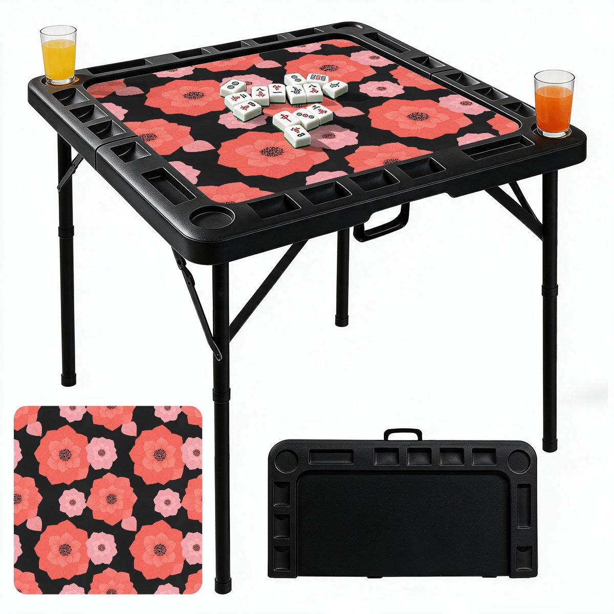 Black Foldable Mahjong Table 16cameliakoralaop