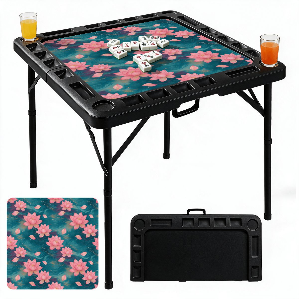 Black Foldable Mahjong Table 15lotosytealaop
