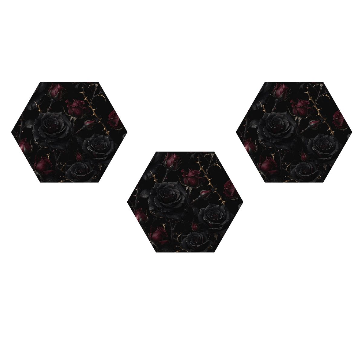 Noir Rose — Hexagon acoustic panels, 3 pcs