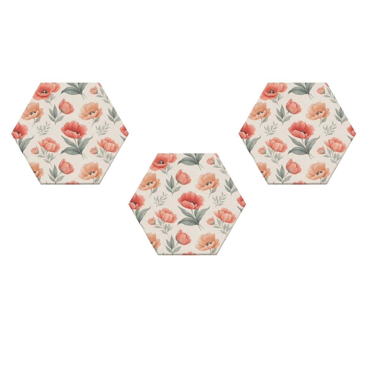 Tulipany Peach — Hexagon acoustic panels, 3 pcs