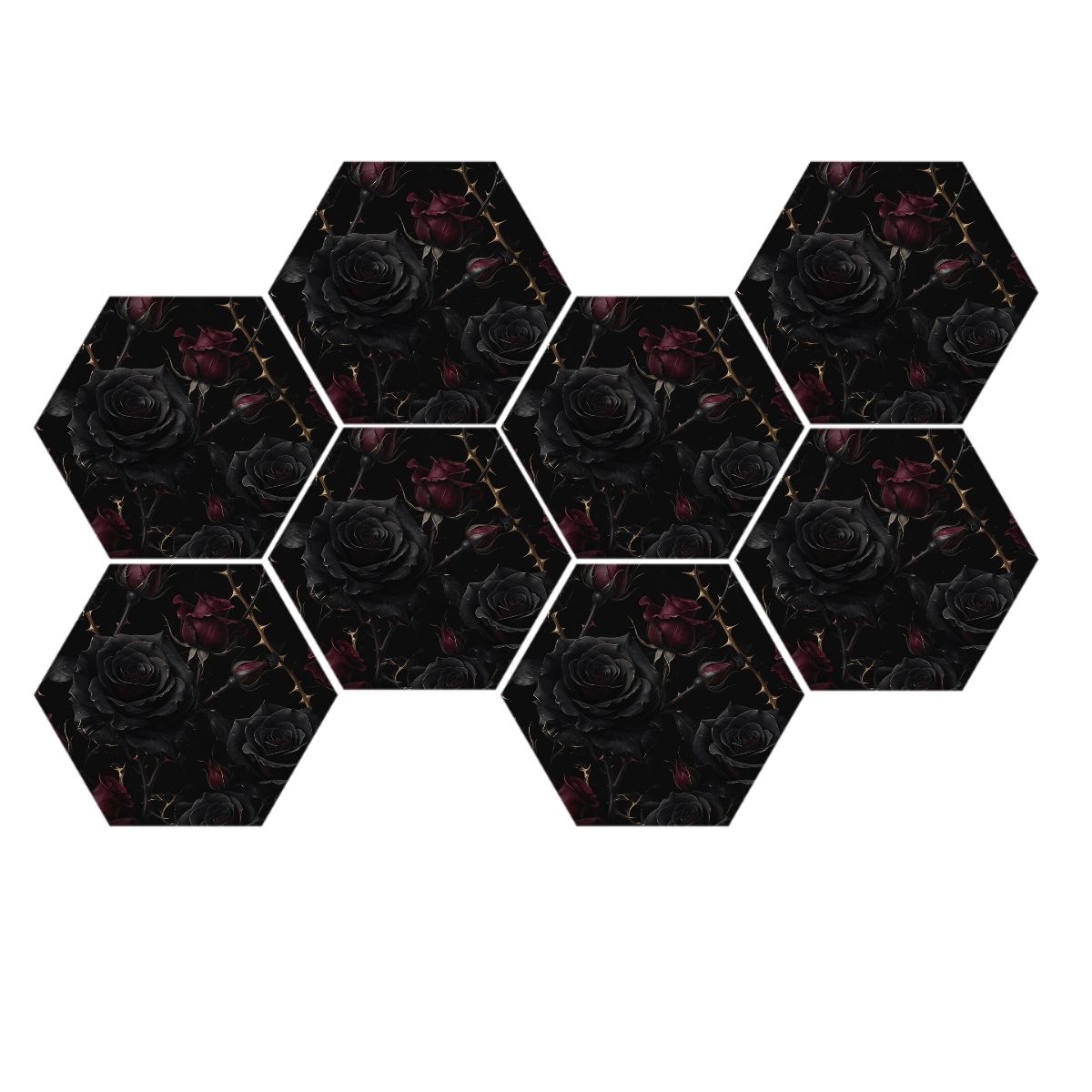 Noir Rose — Hexagon acoustic panels, 8 pcs