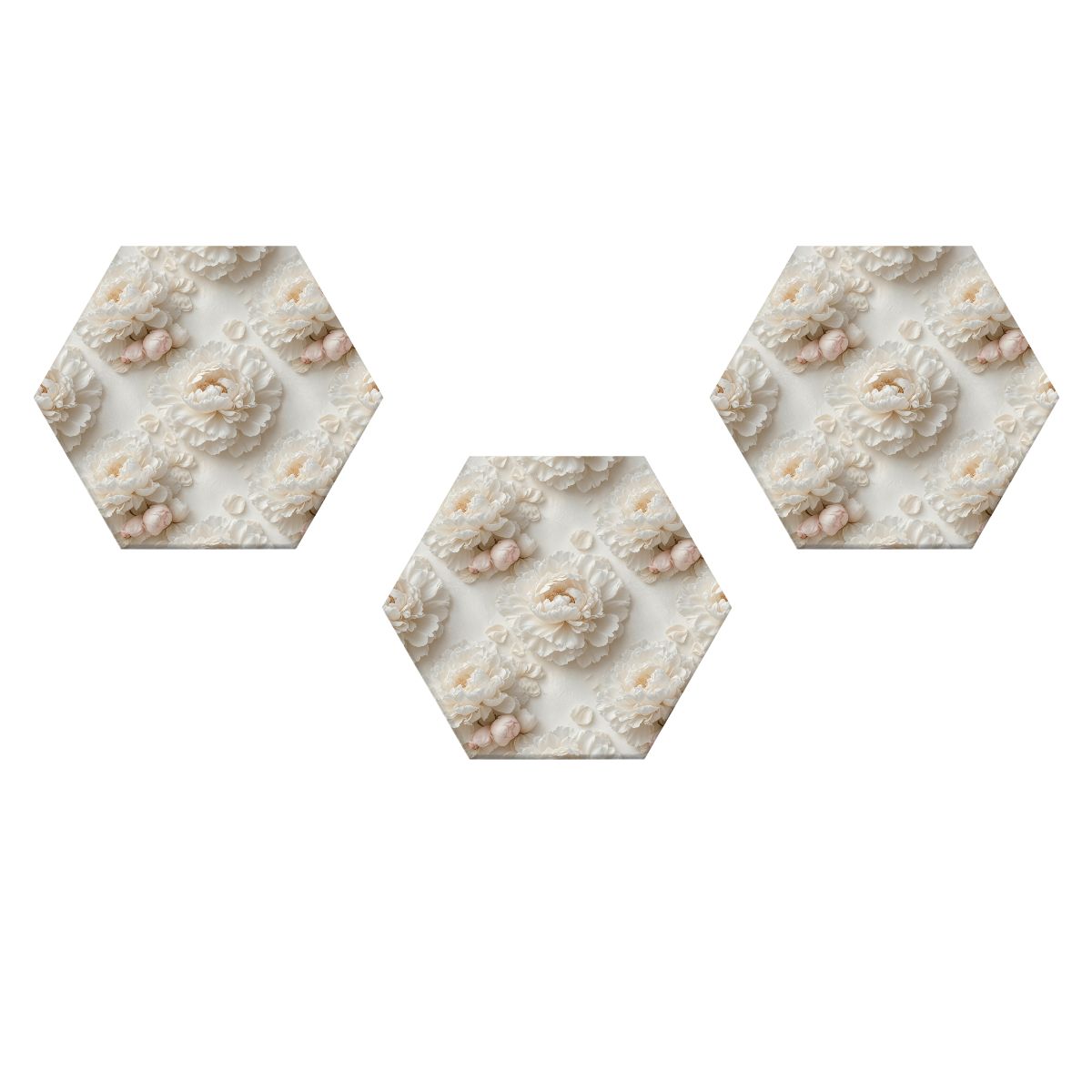 Peonie Biala — Hexagon acoustic panels, 3 pcs