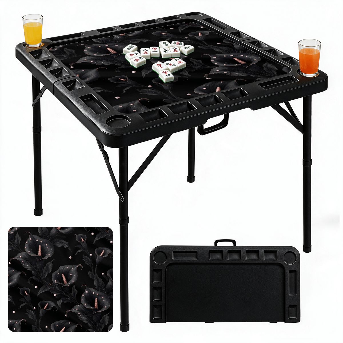 Black Foldable Mahjong Table 05kalienoiraop