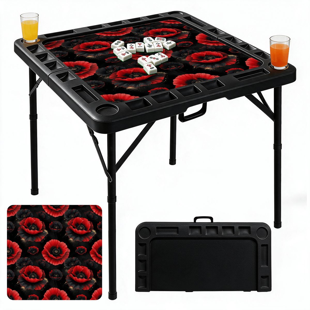 Black Foldable Mahjong Table 17makinoiraop