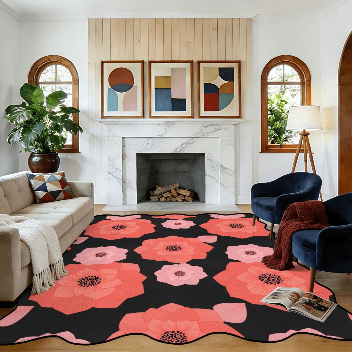 Scalloped Area Rug 120"x96" 16cameliakoralaop