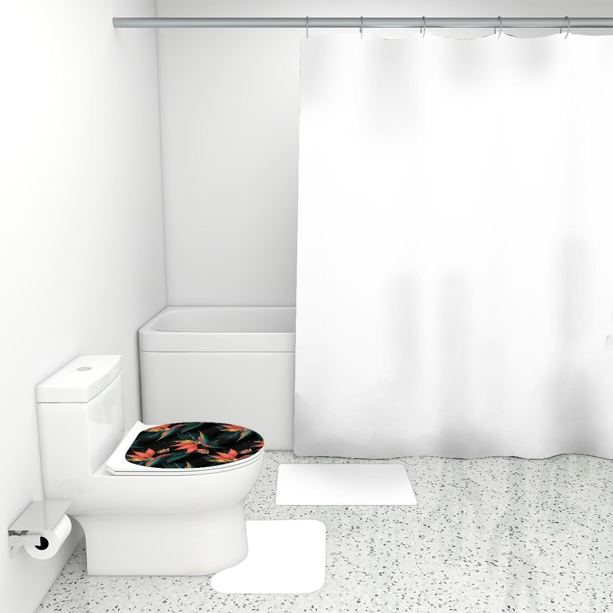 Bathroom Rugs Set with Shower Curtain 4 pcs 25rajskiptakaop