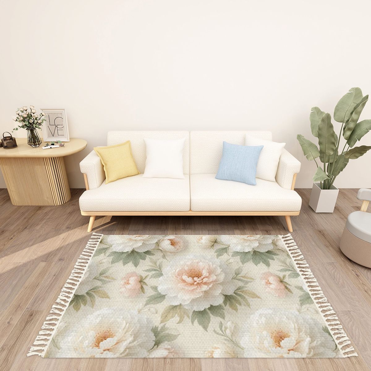 Area Rug with Tassels (3:2) 11peoniebialaaop