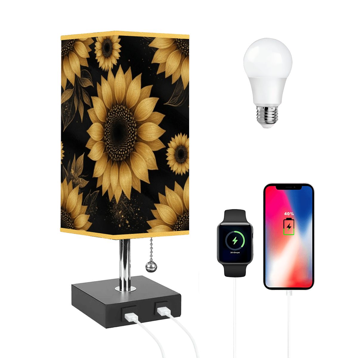 Square Table Lamp with USB Port Gold Trim 22slonecznikigoldaop