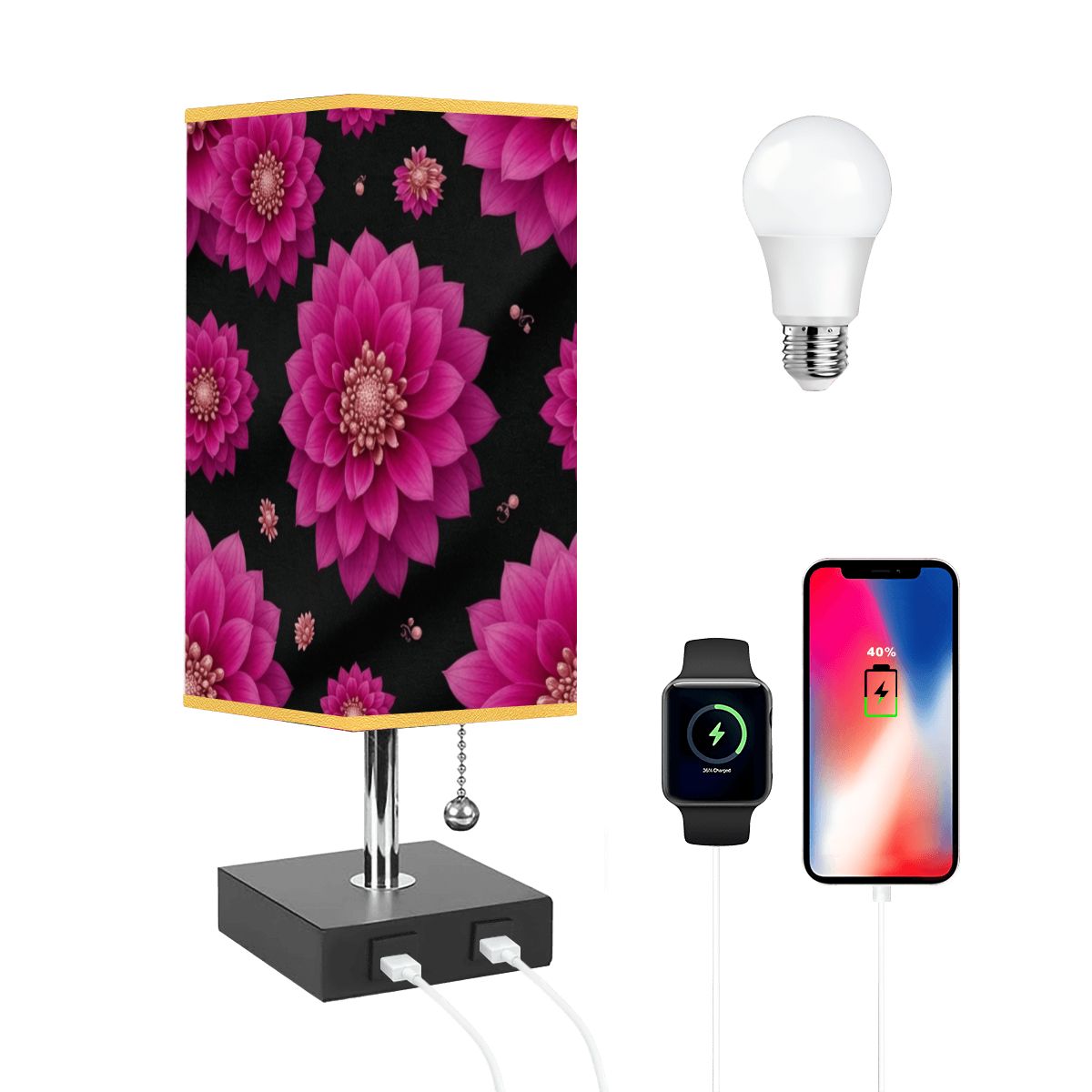 Square Table Lamp with USB Port Gold Trim 31daliefuksjav2aop