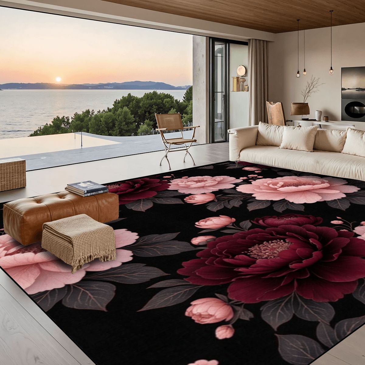 Large Area Rug Floor Carpet (5:4) 01peoniegardenaop