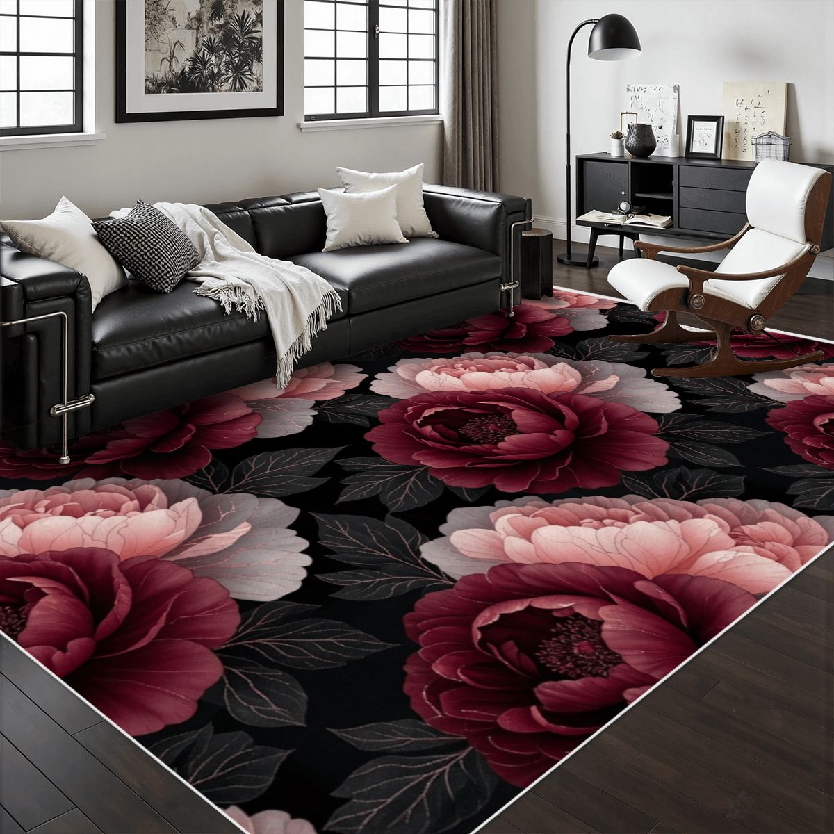 Area Rug with White Border 26peoniegardenv2aop