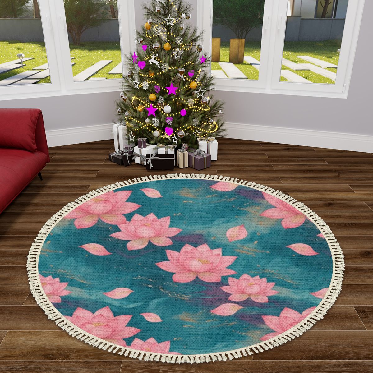 Multiple Sizes Round Area Rug with Tassels 15lotosytealaop