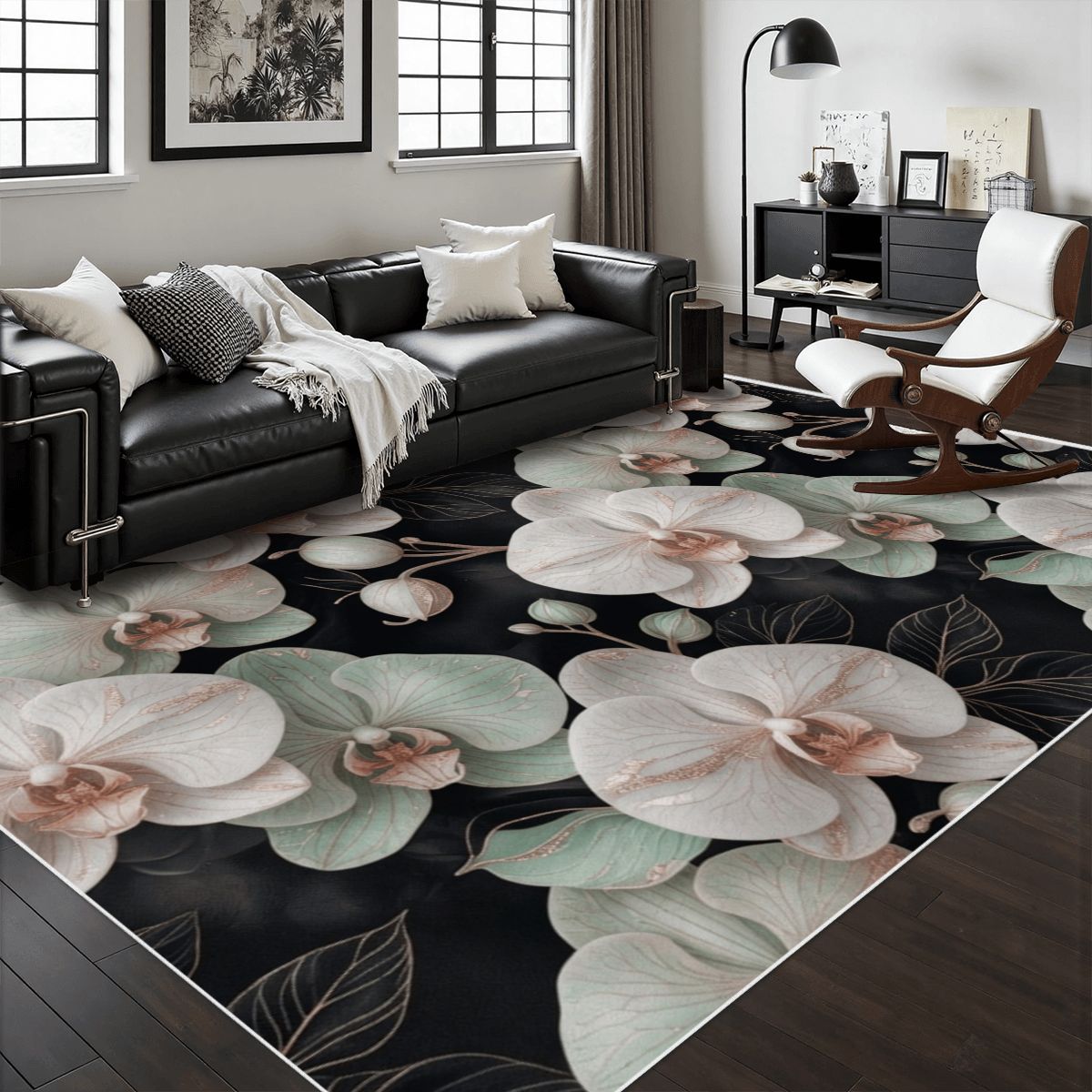 Area Rug with White Border 48"x72" 28orchideegesteaop