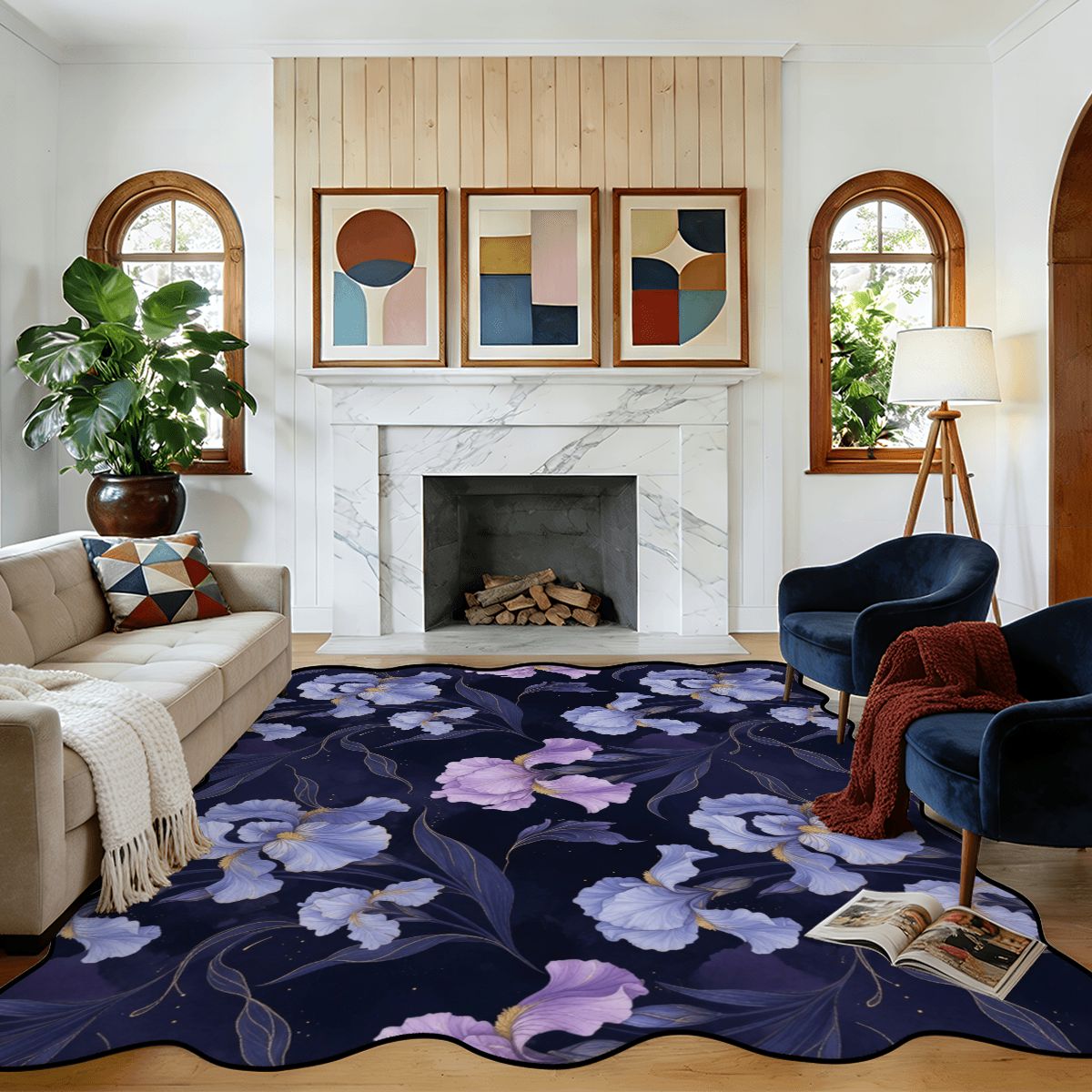 Scalloped Area Rug 120"x96" 13irysyindigoaop