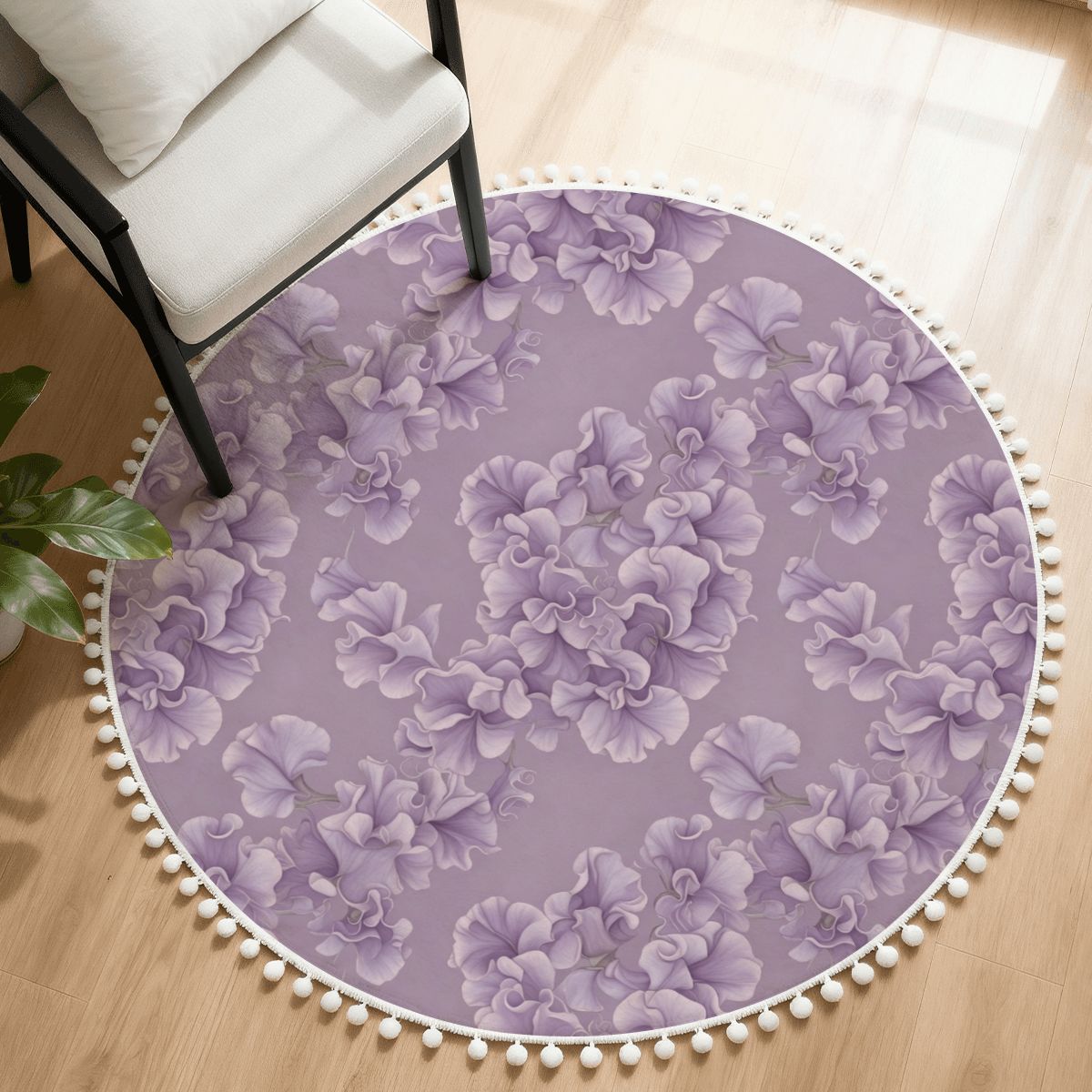 Round Area Rug with Pom Poms 48groszekv2aop