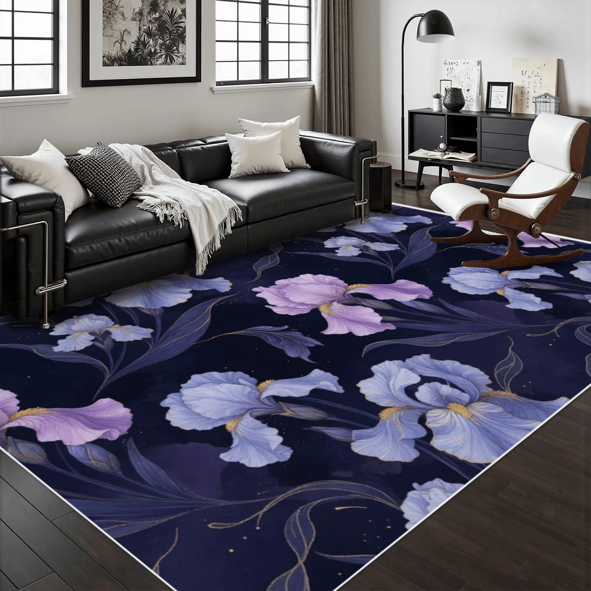 Area Rug with White Border 48"x72" 13irysyindigoaop