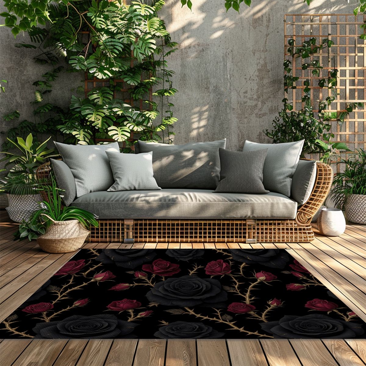 Outdoor Plastic Straw Rug 34noirrosev2aop