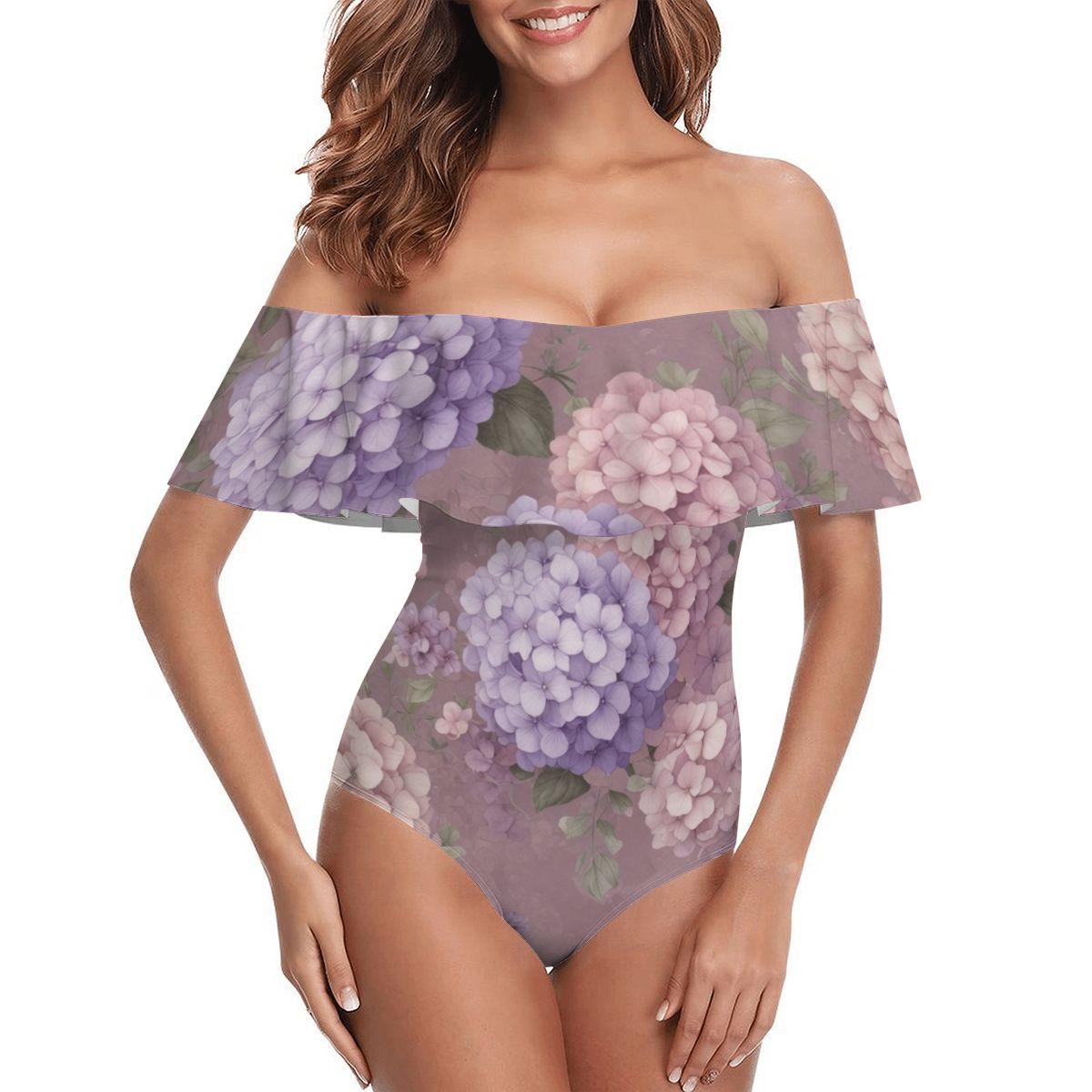Off Shoulder Ruffle OnePiece Swimsuit 08hortensjelawendaaop