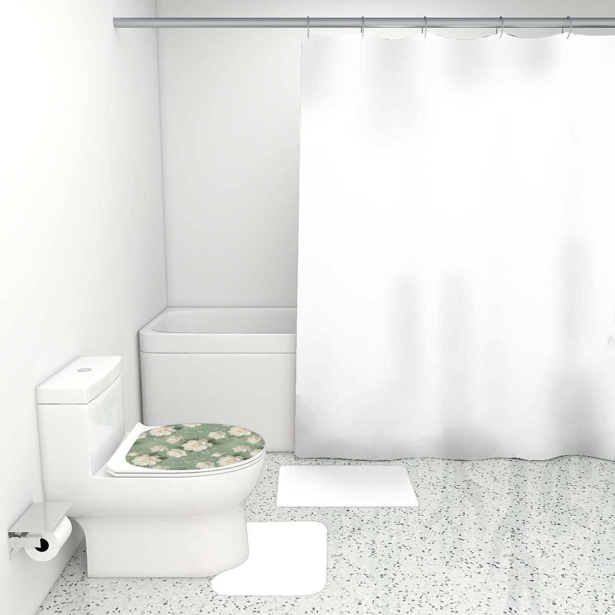 Bathroom Rugs Set with Shower Curtain 4 pcs 18gardeniesageaop