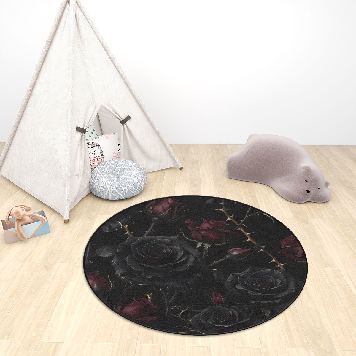 Multiple Sizes Plush Round Area Rug 09noirroseaopbezfald