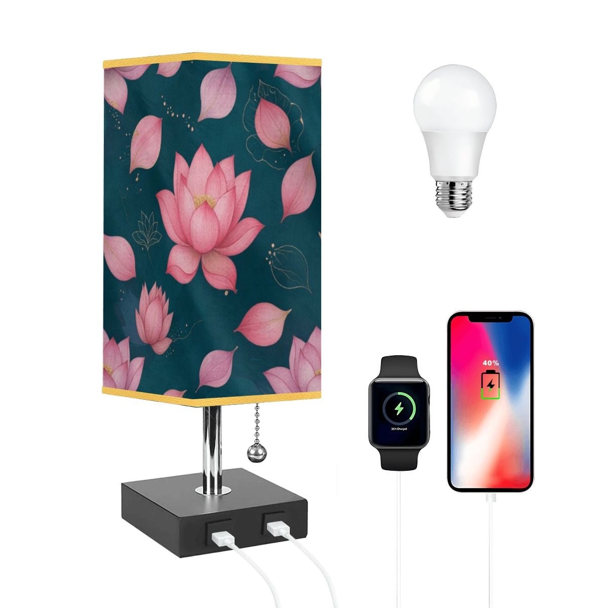 Square Table Lamp with USB Port Gold Trim 40lotosyv2aop