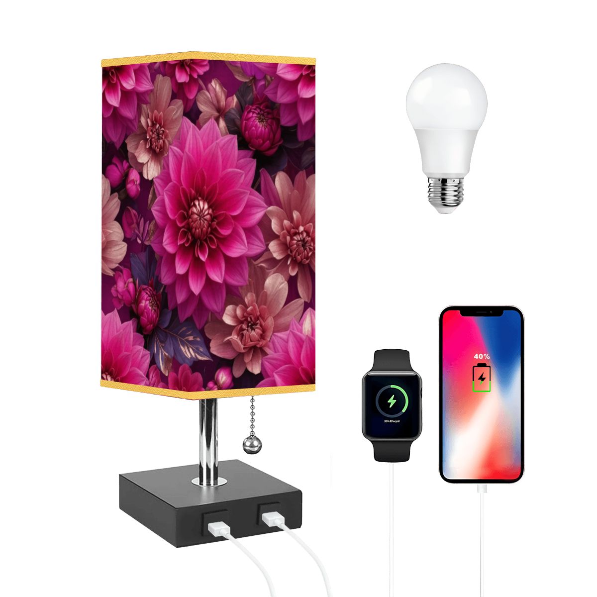 Dalie Fuksja — Lampa stołowa kwadratowa