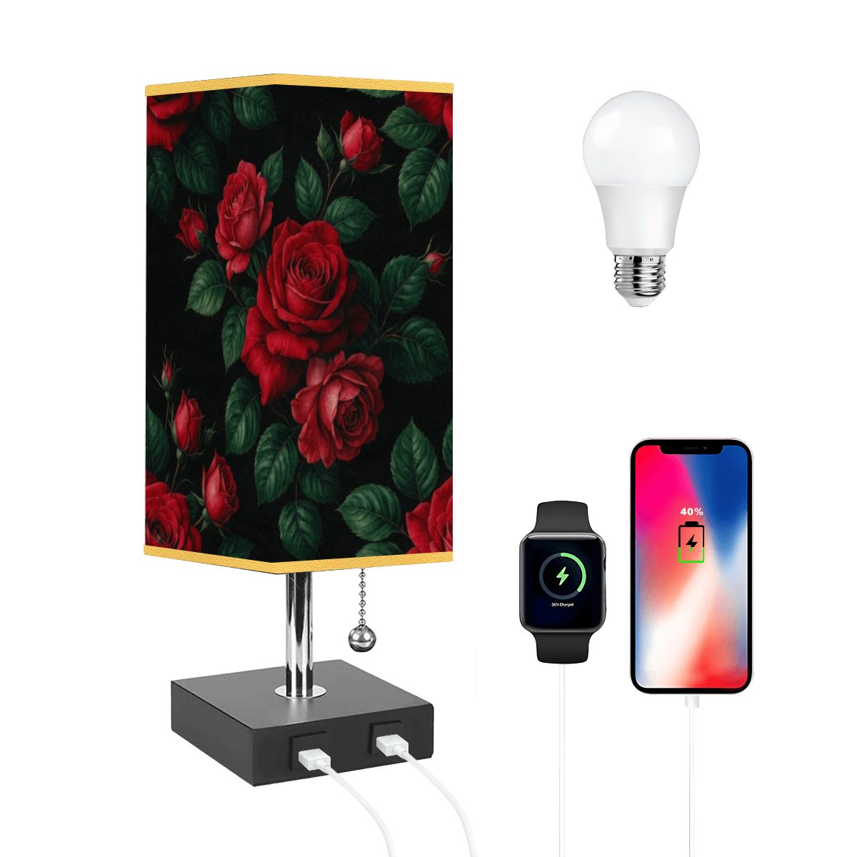 Square Table Lamp with USB Port Gold Trim 37rozeczerwonev2aop