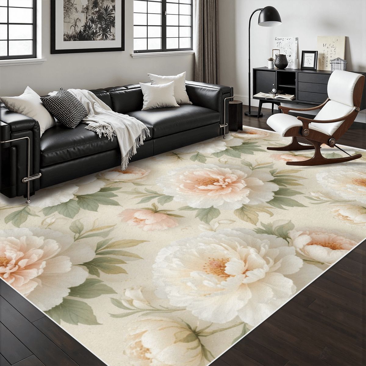 Area Rug with White Border 48"x72" 11peoniebialaaop