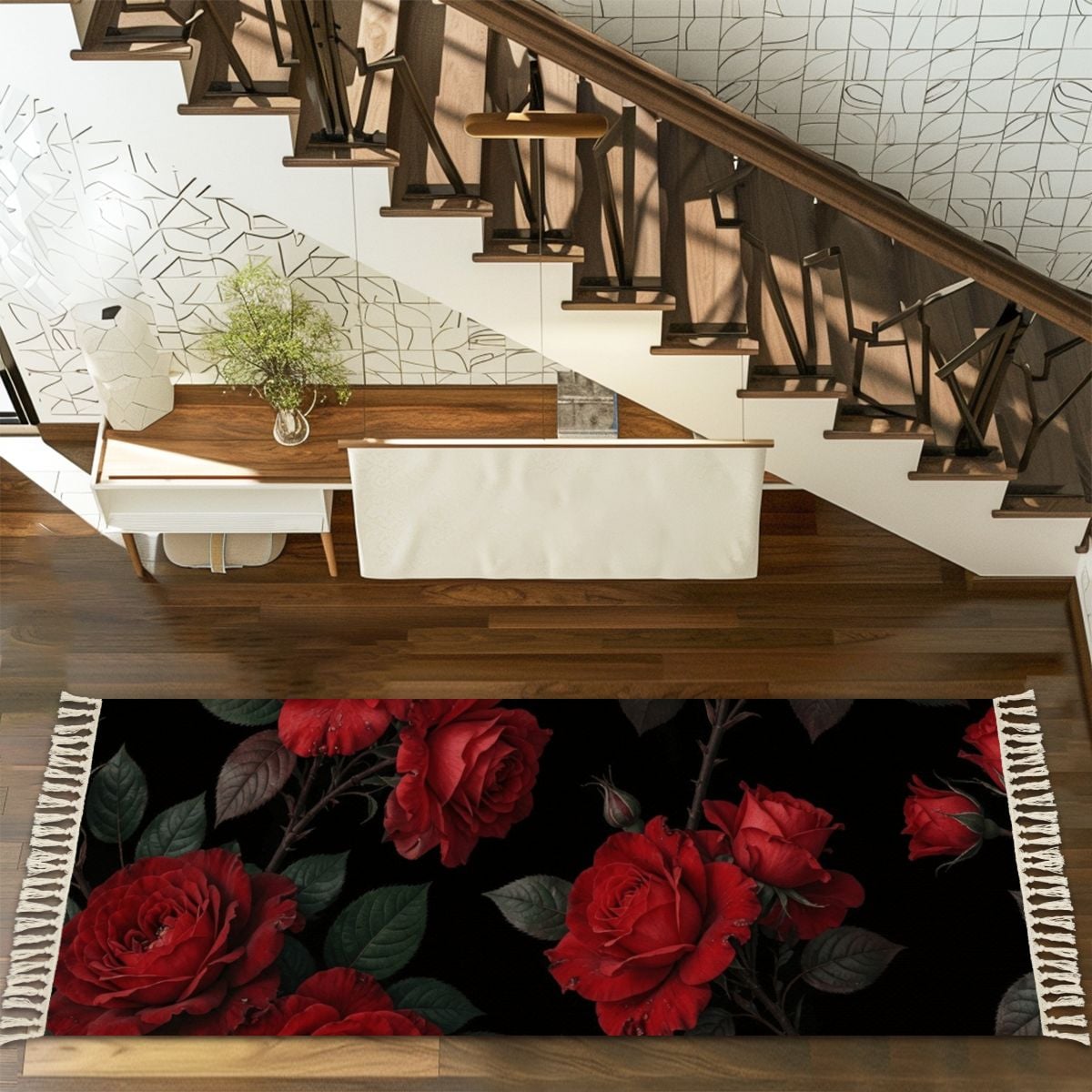Multiple Sizes Runner Rug with Tassels 12rozeczerwoneaop