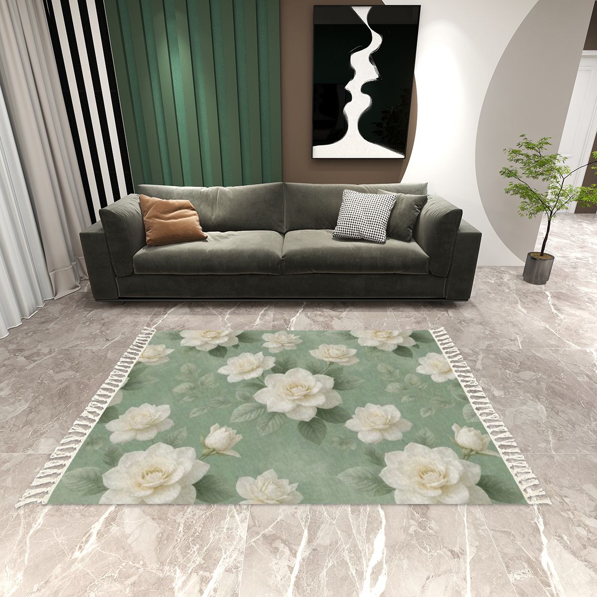 Gardenie Sage — Rug with tassels