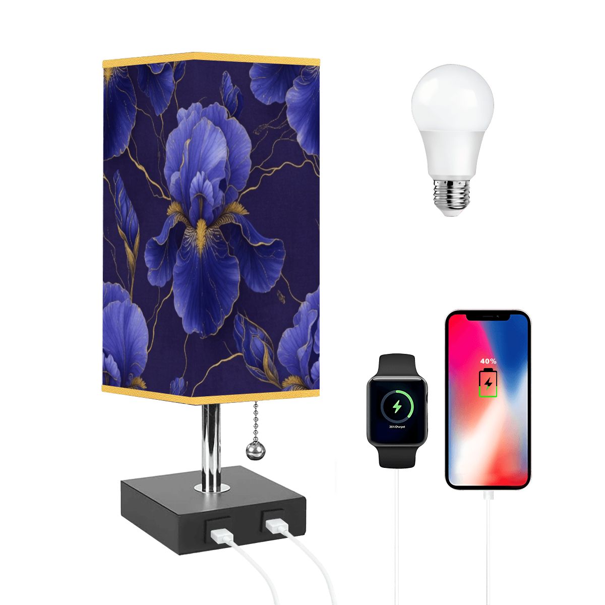 Square Table Lamp with USB Port Gold Trim 38irysyv2aop