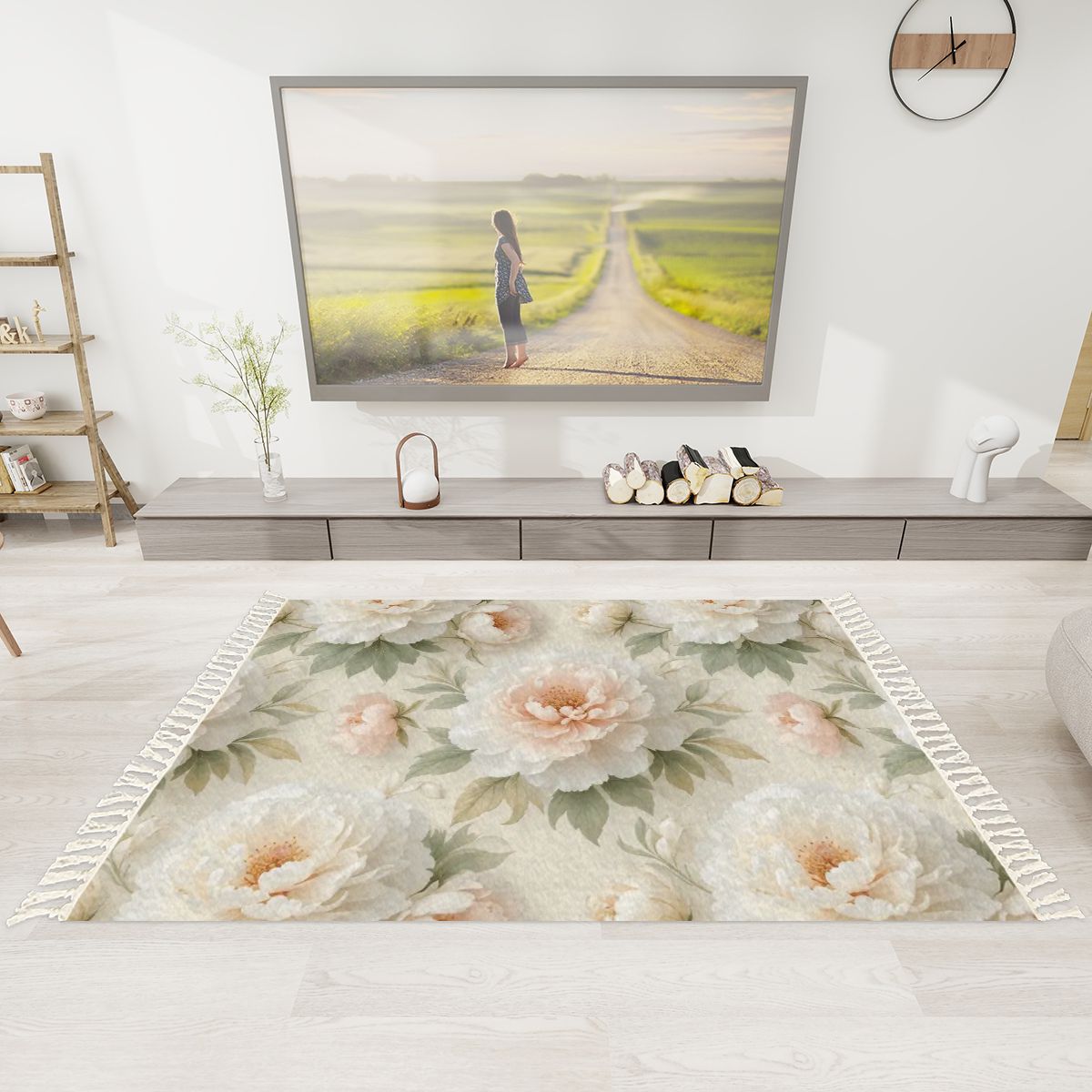 Peonie Biala — Rug with tassels