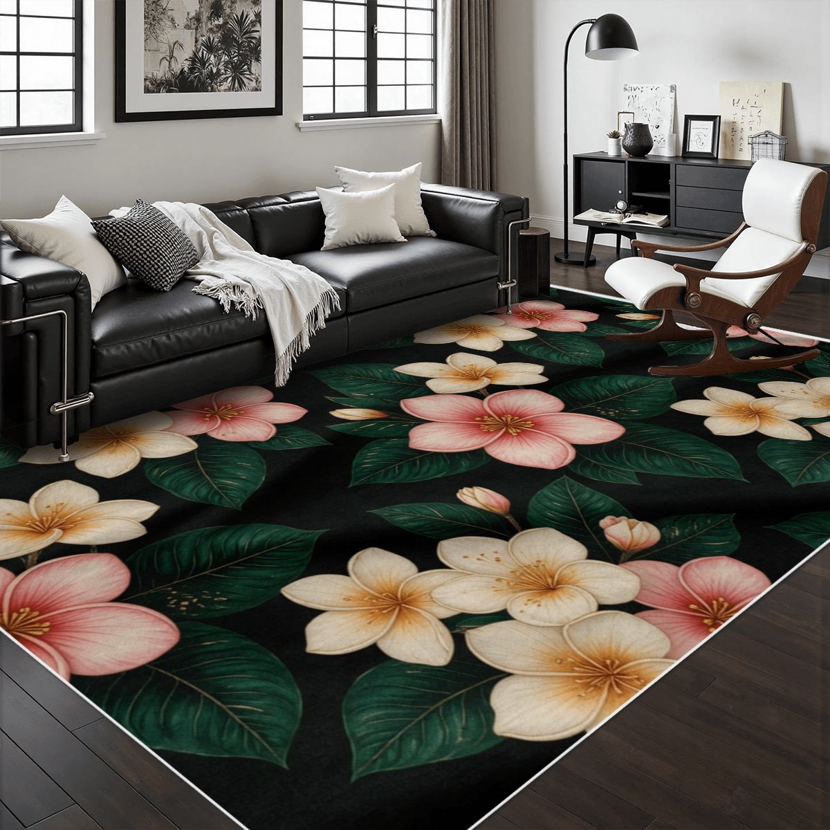 Area Rug with White Border 35plumeriav2aop