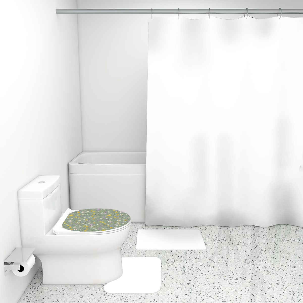 Bathroom Rugs Set with Shower Curtain 4 pcs 24lackaszalwiaaop