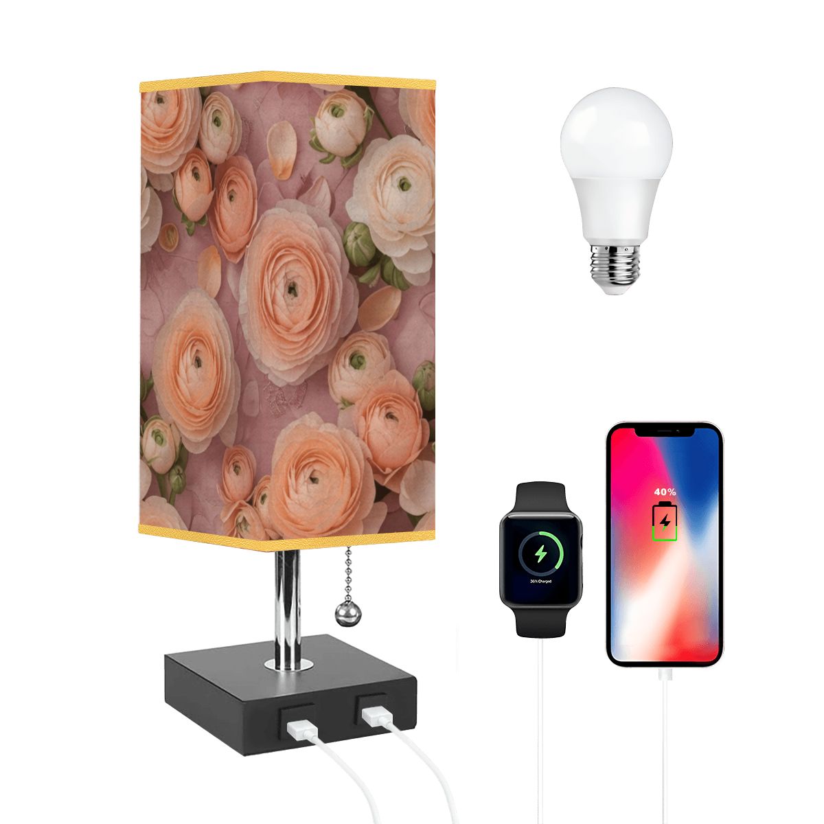 Square Table Lamp with USB Port Gold Trim 44jaskryv2aop