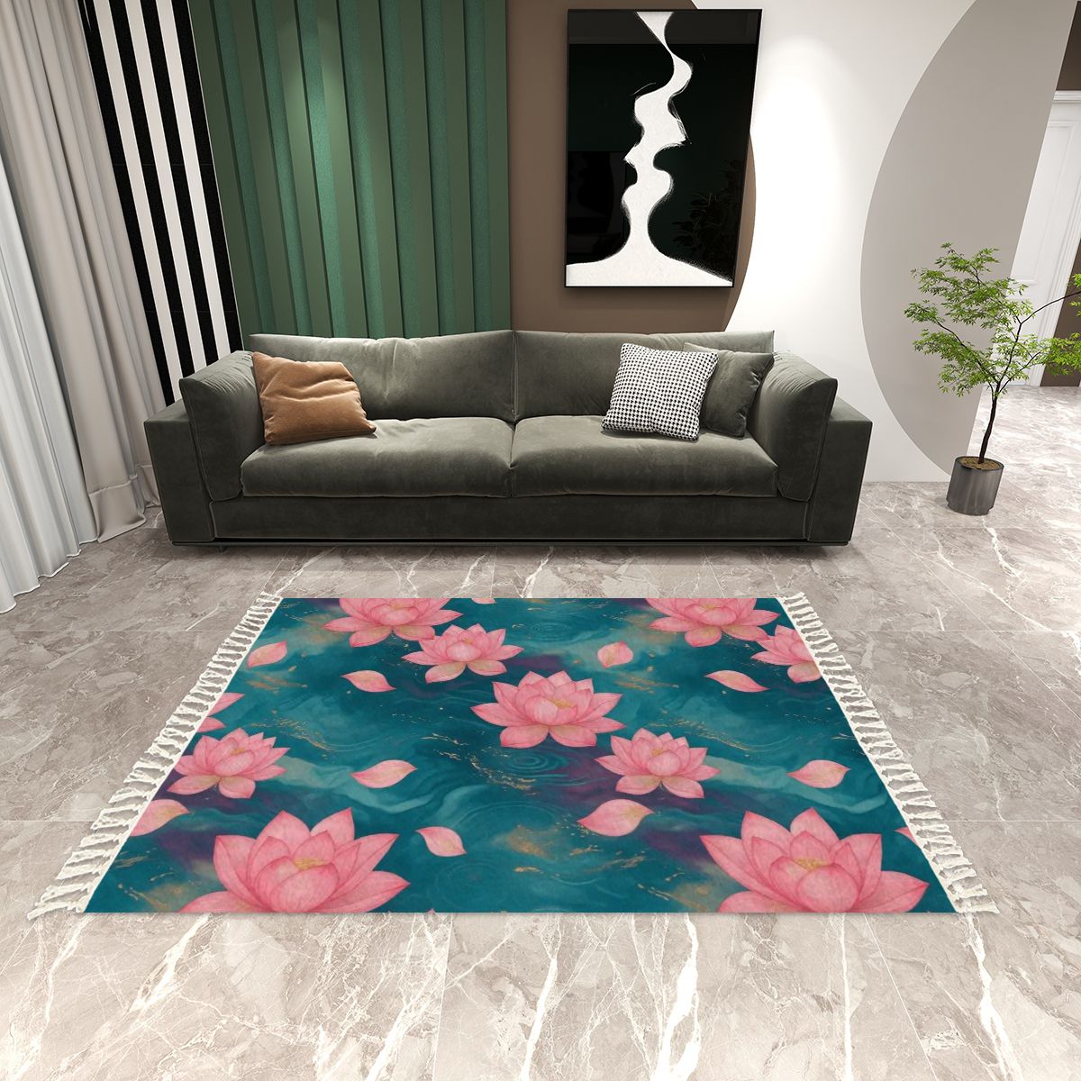 Area Rug with Tassels (8:5) 15lotosytealaop