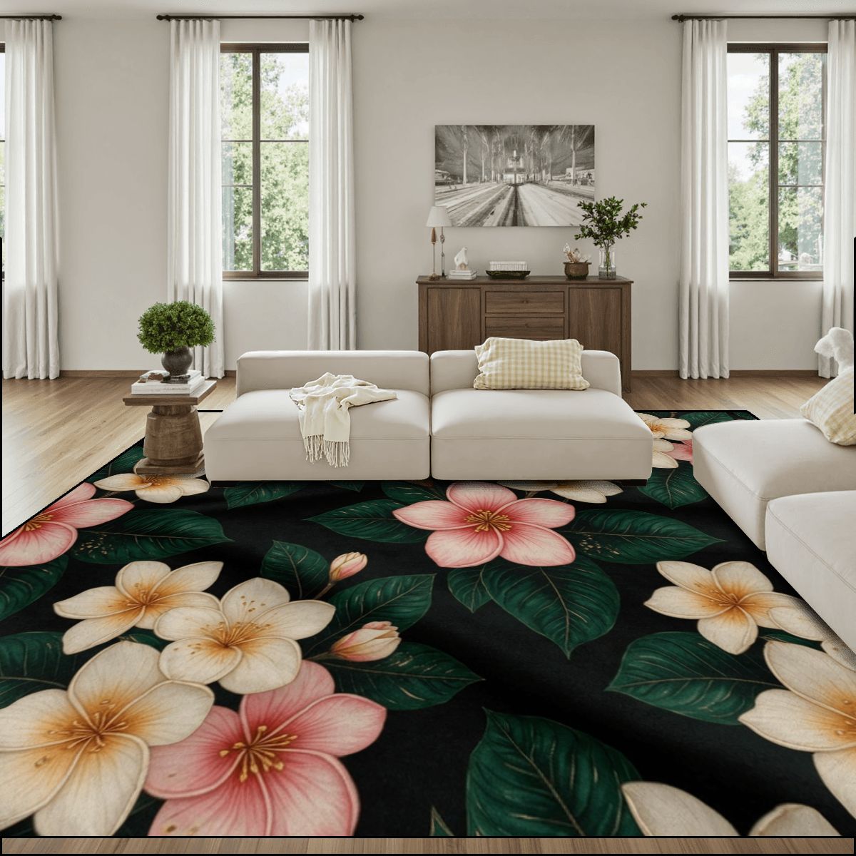 Large Area Rug Floor Carpet (4:3) 35plumeriav2aop