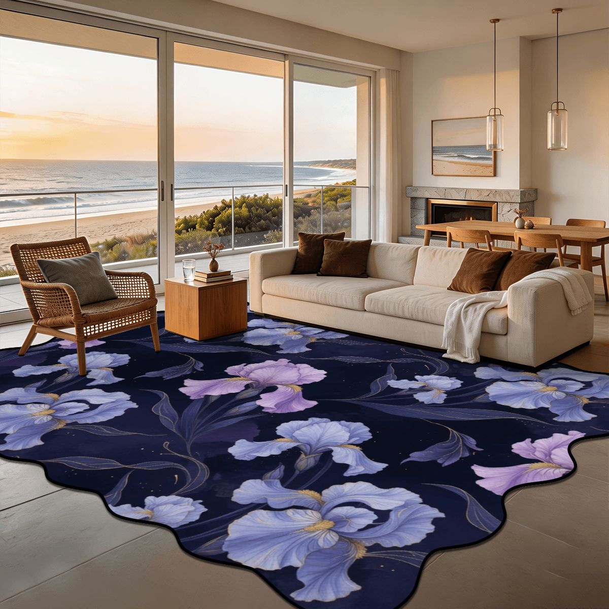 Scalloped Area Rug 144"x108" 13irysyindigoaop