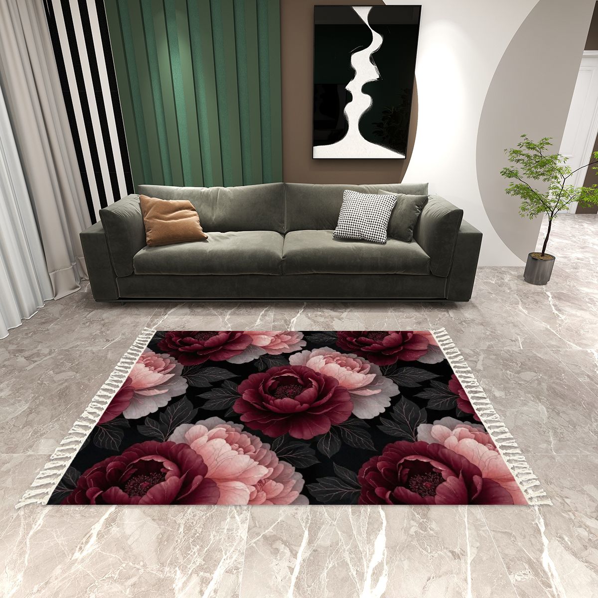 Peonie Garden — Rug with tassels