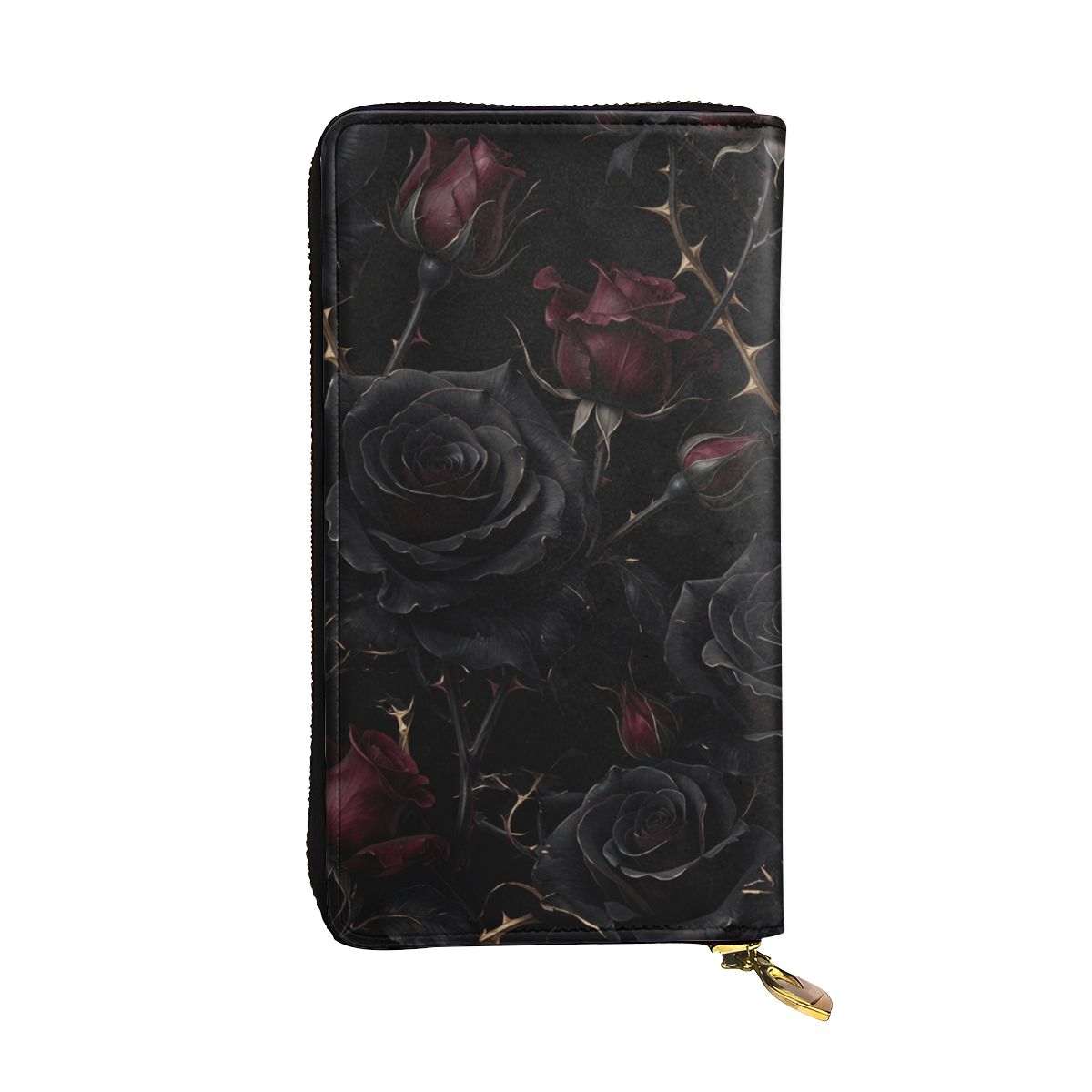 Vertical Leather Long Clutch Wallet 09noirroseaopbezfald