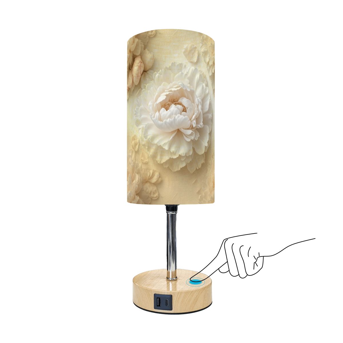 Touch Bedside Table Lamp with USB 36peoniebialav2aop