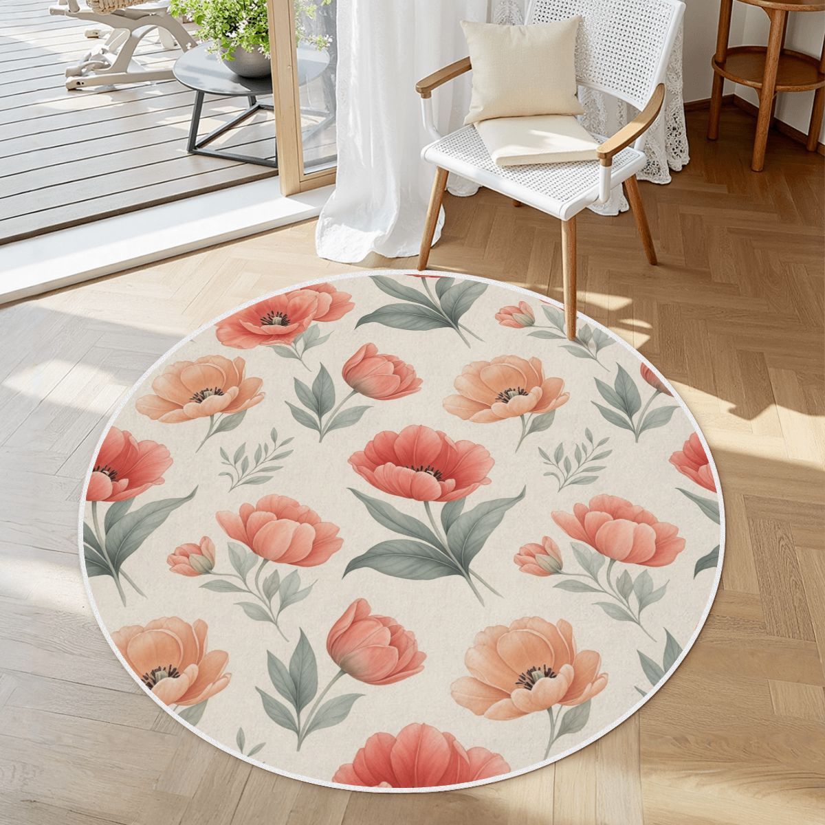 Soft Round Area Rug with White Border 14tulipanypeachaop